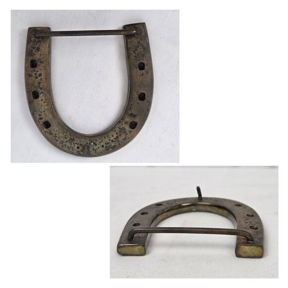 Vintage Horseshoe Belt Buckle Gold Toned Solid Cast Metal Lucky Western Cowboy - Picture 5 of 9